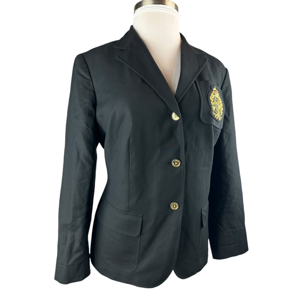 *Flawed Lauren Ralph Lauren Signature Patch Chest Crest Blazer Jacket Black 16W - Picture 5 of 16